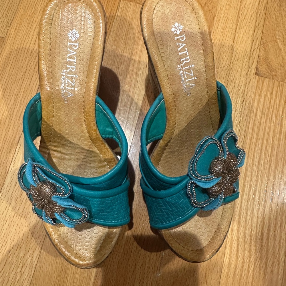 Patrizia Teal Floral Heeled Sandals